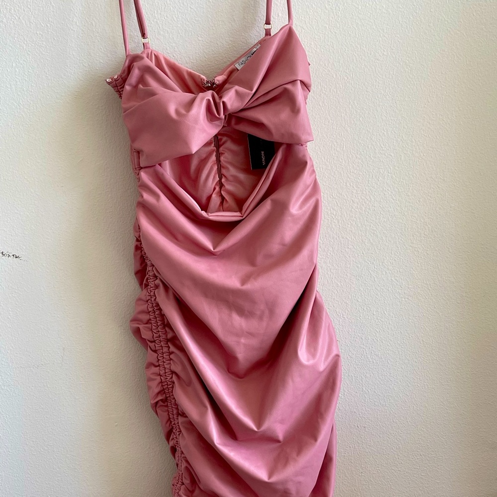 *BRAND NEW* Fashion Nova pink faux Leather midi dress